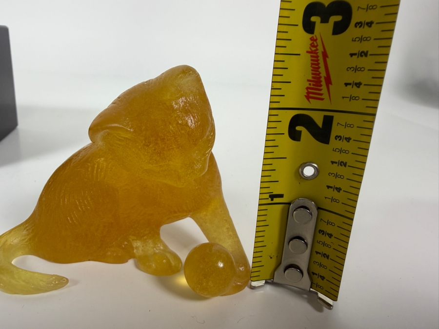 Just Added - Daum France Amber Pâte De Verre Crystal Figurine Featuring A Frosted Translucent Finish And An Authentic Hand-Etched Signature (2.5'H) With Granite Base (2.5'W X 3.5'H) [Photo 11]