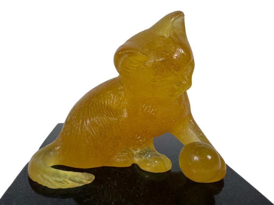 Just Added - Daum France Amber Pâte De Verre Crystal Figurine Featuring A Frosted Translucent Finish And An Authentic Hand-Etched Signature (2.5'H) With Granite Base (2.5'W X 3.5'H)