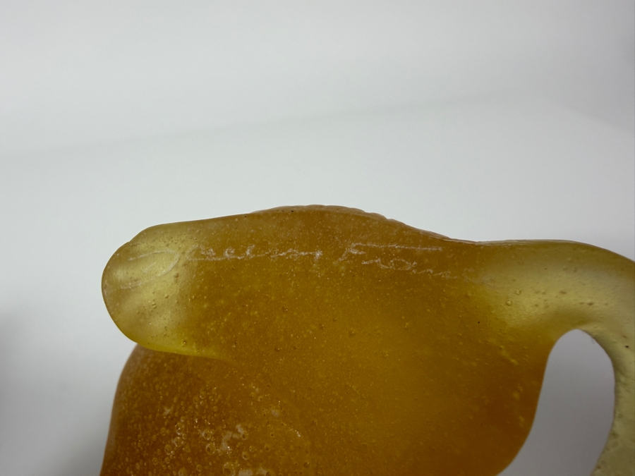 Just Added - Daum France Amber Pâte De Verre Crystal Figurine Featuring A Frosted Translucent Finish And An Authentic Hand-Etched Signature (2.5'H) With Granite Base (2.5'W X 3.5'H) [Photo 10]