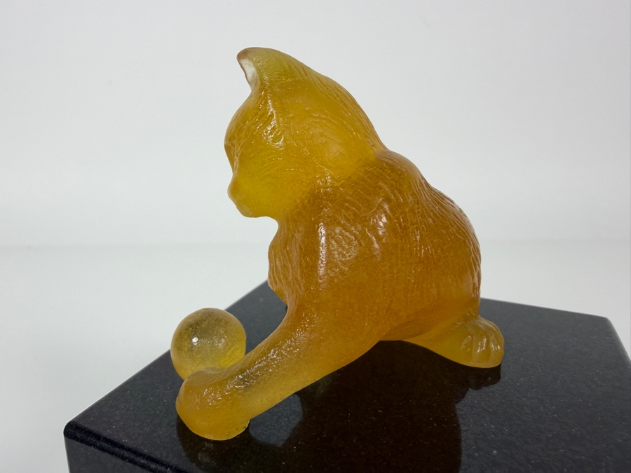 Just Added - Daum France Amber Pâte De Verre Crystal Figurine Featuring A Frosted Translucent Finish And An Authentic Hand-Etched Signature (2.5'H) With Granite Base (2.5'W X 3.5'H) [Photo 5]