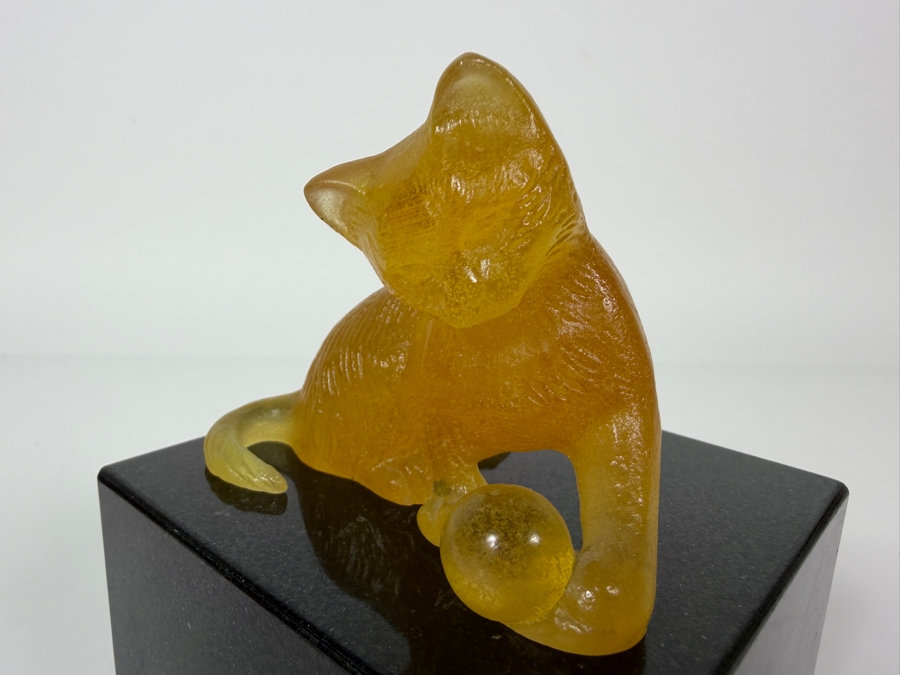 Just Added - Daum France Amber Pâte De Verre Crystal Figurine Featuring A Frosted Translucent Finish And An Authentic Hand-Etched Signature (2.5'H) With Granite Base (2.5'W X 3.5'H) [Photo 4]