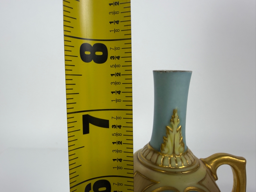 Just Added - Pair Of Antique Royal Worcester Hand-Painted Porcelain Daisy Vases Featuring Gold Moriage Decoration, Twin Gilded Handles, And Royal Worcester Backstamp No. 1762, Produced In England 7.5'H [Photo 12]