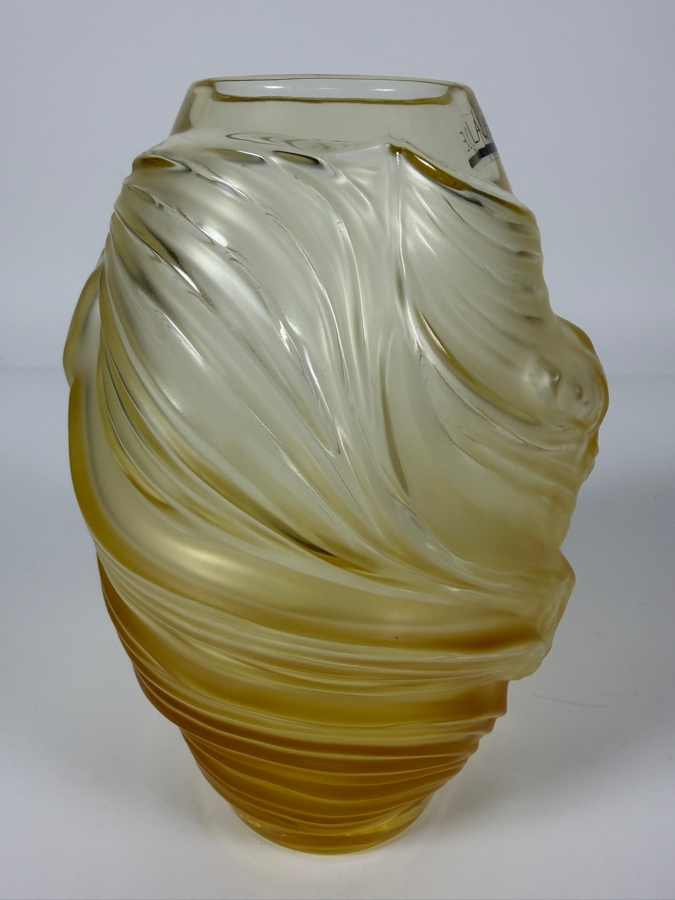 Just Added - Lalique Amber Crystal 'Poissons Combattants' Small Vase Handcrafted In France Featuring A Sculpted Fighting Fish Motif And Satin Finish 7'H [Photo 3]