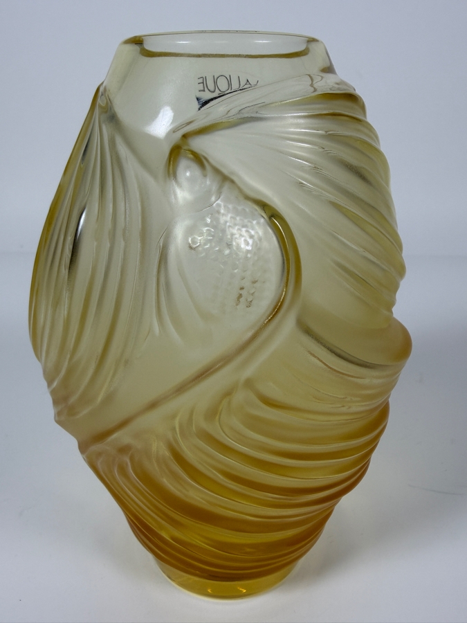Just Added - Lalique Amber Crystal 'Poissons Combattants' Small Vase Handcrafted In France Featuring A Sculpted Fighting Fish Motif And Satin Finish 7'H [Photo 4]