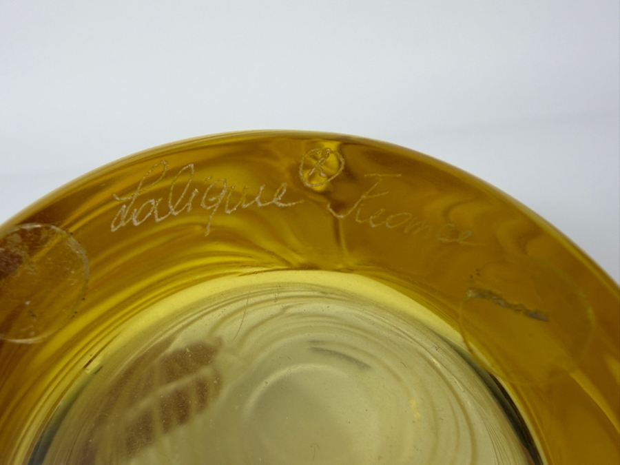 Just Added - Lalique Amber Crystal 'Poissons Combattants' Small Vase Handcrafted In France Featuring A Sculpted Fighting Fish Motif And Satin Finish 7'H [Photo 6]