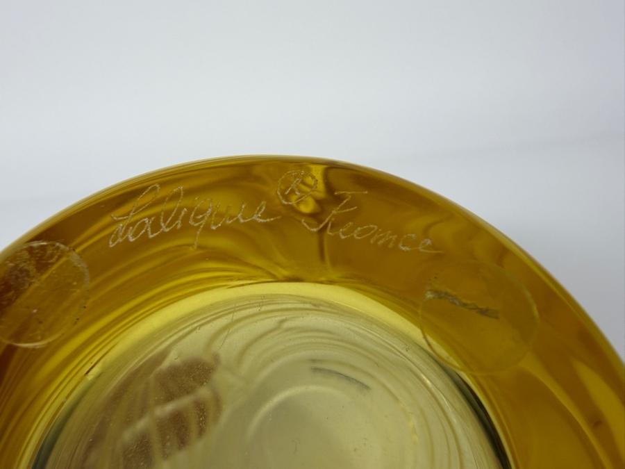Just Added - Lalique Amber Crystal 'Poissons Combattants' Small Vase Handcrafted In France Featuring A Sculpted Fighting Fish Motif And Satin Finish 7'H [Photo 7]