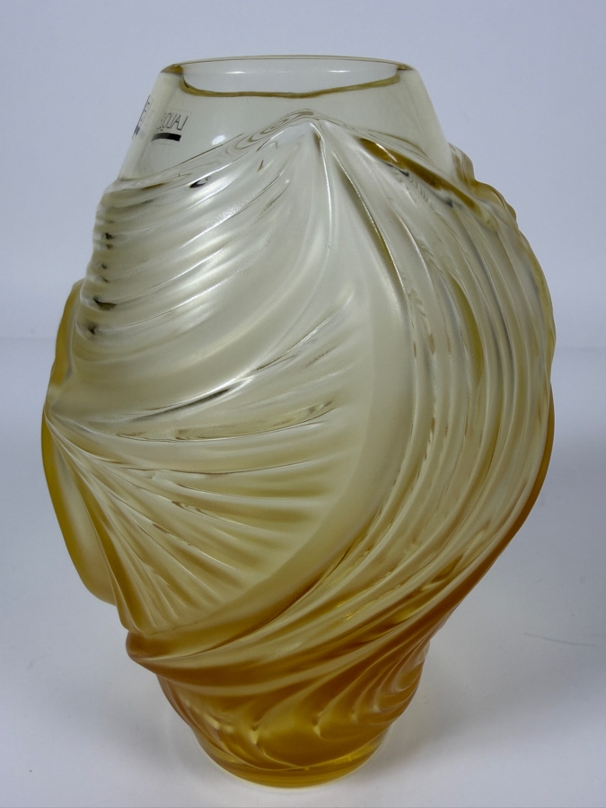 Just Added - Lalique Amber Crystal 'Poissons Combattants' Small Vase Handcrafted In France Featuring A Sculpted Fighting Fish Motif And Satin Finish 7'H [Photo 5]