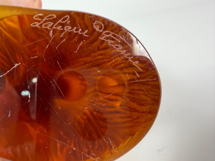 Just Added - Lalique France Amber Frosted Crystal Chimpanzee Figurine With Satin Finish And Engraved Signature On The Base [Photo 8]