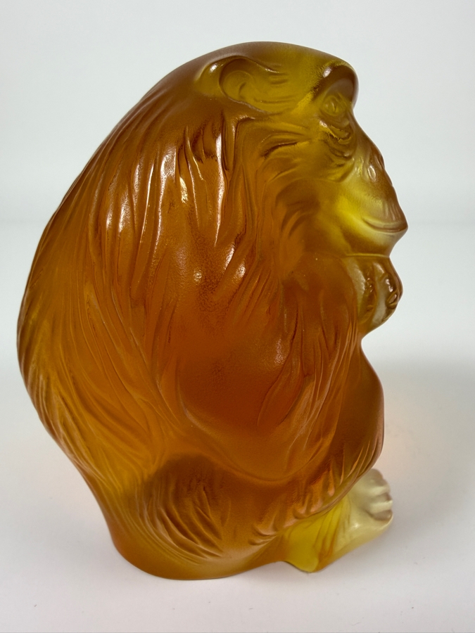Just Added - Lalique France Amber Frosted Crystal Chimpanzee Figurine With Satin Finish And Engraved Signature On The Base [Photo 5]