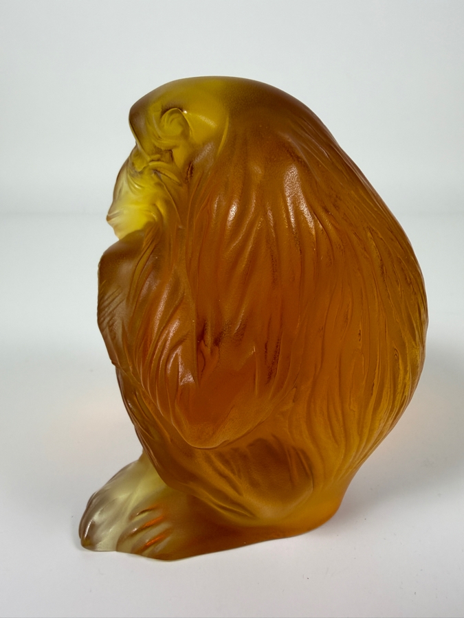 Just Added - Lalique France Amber Frosted Crystal Chimpanzee Figurine With Satin Finish And Engraved Signature On The Base [Photo 3]