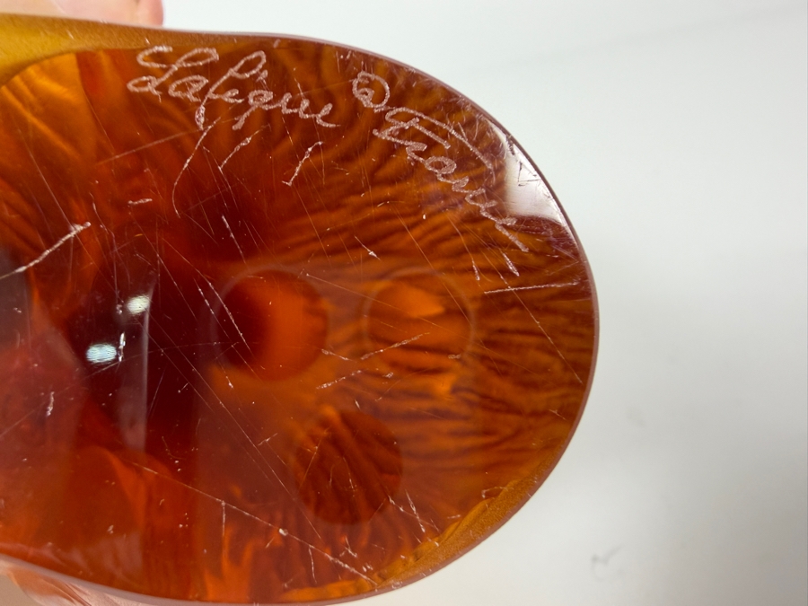 Just Added - Lalique France Amber Frosted Crystal Chimpanzee Figurine With Satin Finish And Engraved Signature On The Base [Photo 9]