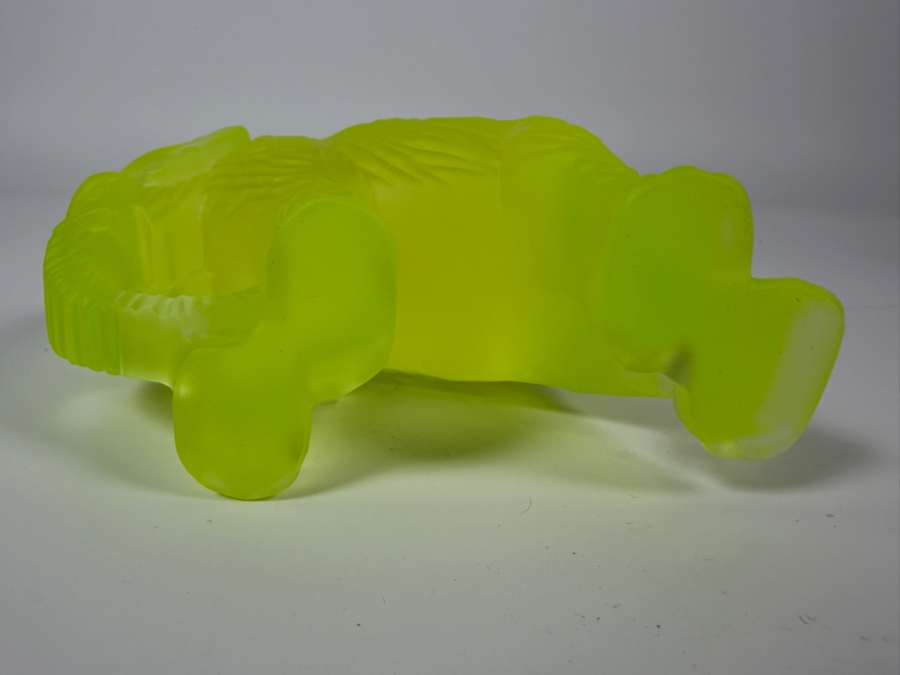 Just Added - Vintage Art Deco Bohemian Satin Finish Yellow Uranium Glass Elephant Figurine 5'W X 3.5'H [Photo 8]