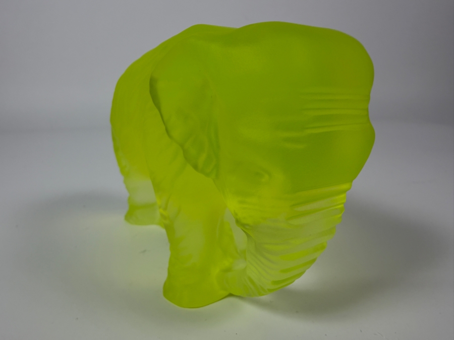 Just Added - Vintage Art Deco Bohemian Satin Finish Yellow Uranium Glass Elephant Figurine 5'W X 3.5'H [Photo 4]