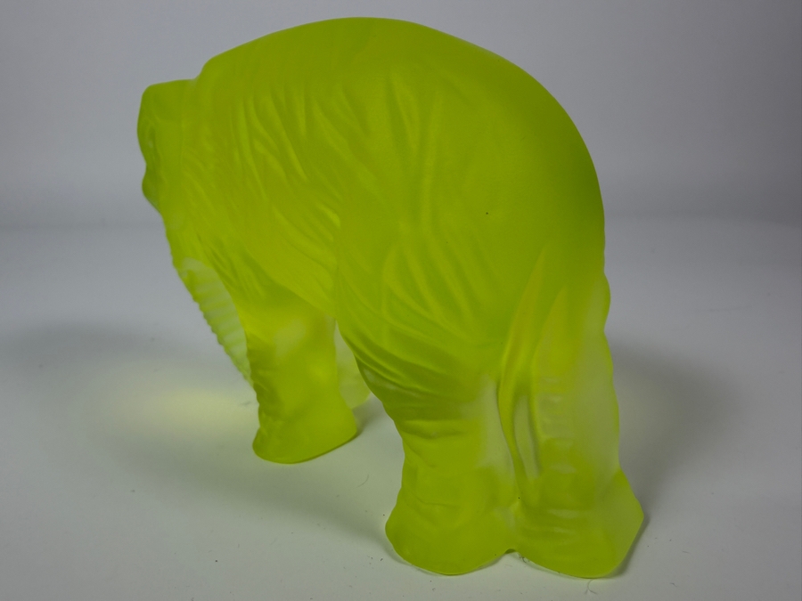 Just Added - Vintage Art Deco Bohemian Satin Finish Yellow Uranium Glass Elephant Figurine 5'W X 3.5'H [Photo 7]