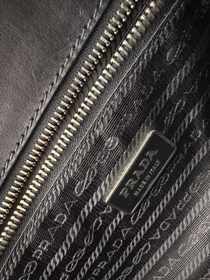 Just Added - Vintage Prada Black Smooth Calfskin Leather Flap-Over Briefcase Featuring Dual Silver-Tone Tuck Lock Closures And Single Top Handle 17.5'W X 14'H [Photo 6]