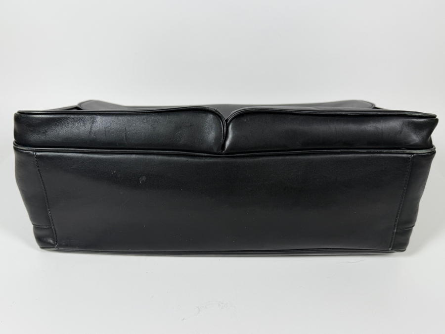 Just Added - Vintage Prada Black Smooth Calfskin Leather Flap-Over Briefcase Featuring Dual Silver-Tone Tuck Lock Closures And Single Top Handle 17.5'W X 14'H [Photo 9]