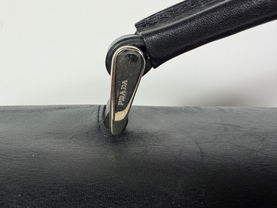 Just Added - Vintage Prada Black Smooth Calfskin Leather Flap-Over Briefcase Featuring Dual Silver-Tone Tuck Lock Closures And Single Top Handle 17.5'W X 14'H [Photo 4]