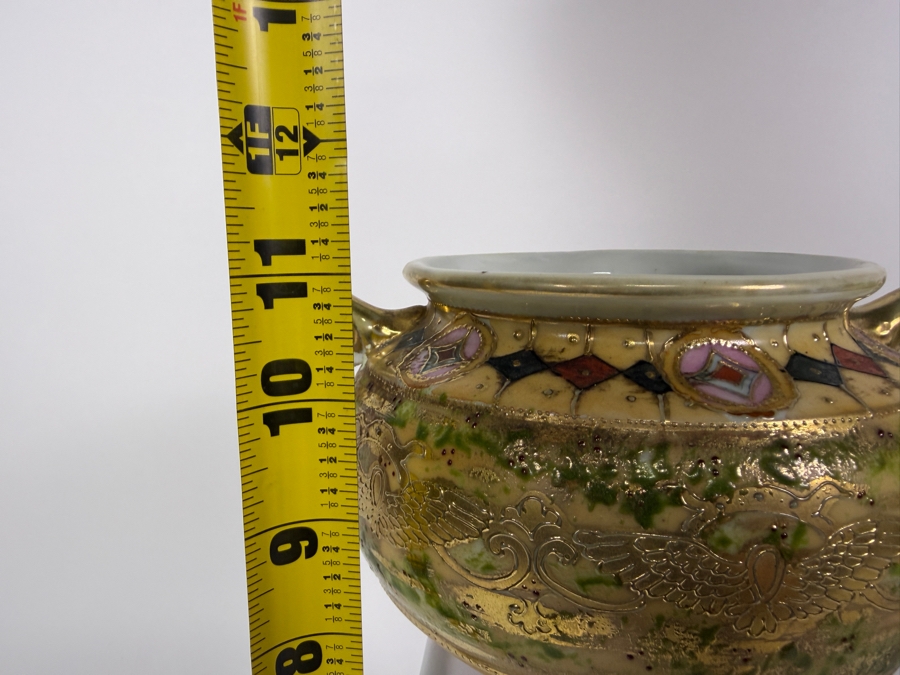 Just Added - Pair Of Antique Imperial Nippon Hand-Painted Porcelain Vases Featuring Eagle And Seascape Motif With Raised Gold Moriage Decoration, Circa 1891-1921 11'H [Photo 17]