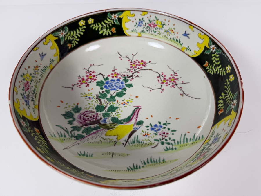 Just Added - Antique Japanese Nippon Hand-Painted Polychrome Porcelain Bowl Featuring Bird And Floral Motif With Hand-Painted Nippon Mark 9.5'W X 3.5'H [Photo 2]