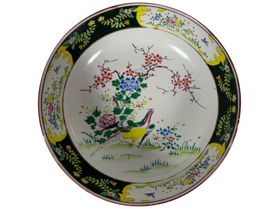 Just Added - Antique Japanese Nippon Hand-Painted Polychrome Porcelain Bowl Featuring Bird And Floral Motif With Hand-Painted Nippon Mark 9.5'W X 3.5'H