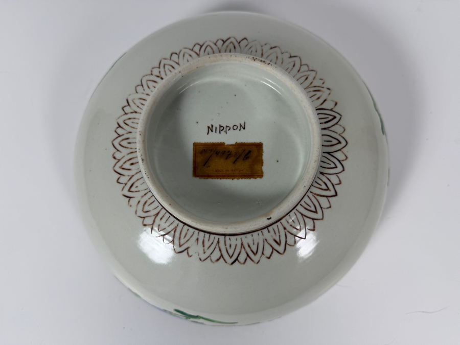 Just Added - Antique Japanese Nippon Hand-Painted Polychrome Porcelain Bowl Featuring Bird And Floral Motif With Hand-Painted Nippon Mark 9.5'W X 3.5'H [Photo 8]