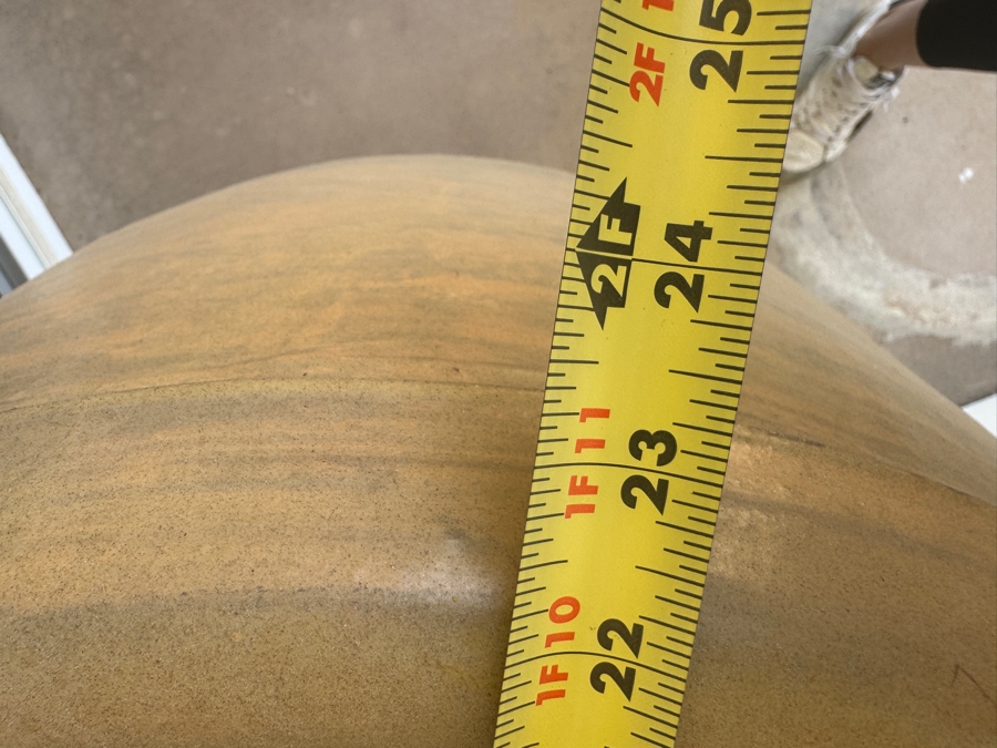 Large Tapered Tempayan Terracotta Urn Floor Vase In Weathered Ochre Patina Featuring Three Tall Oversized Natural Bamboo Decorative Poles Vase: 24'W X 43'H Bamboo: 120'H [Photo 5]