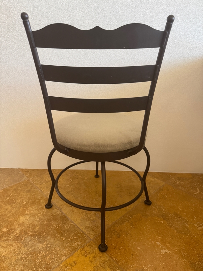 Set Of (3) 18-Inch Height Wrought Iron Swivel Stools With Beige Textured Padded Seats [Photo 4]