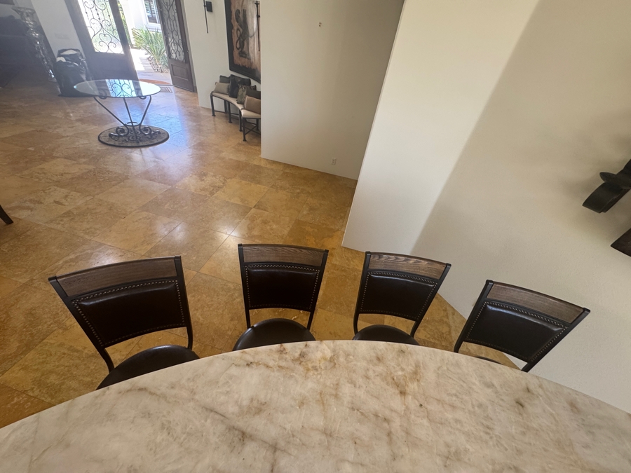 Set Of (4) Metal Swivel Bar Stools With Wood Top Rail And Faux Leather Seats 29' Seat Height [Photo 3]