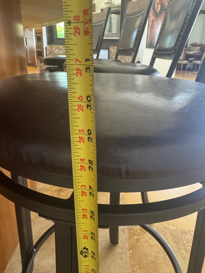 Set Of (4) Metal Swivel Bar Stools With Wood Top Rail And Faux Leather Seats 29' Seat Height [Photo 7]