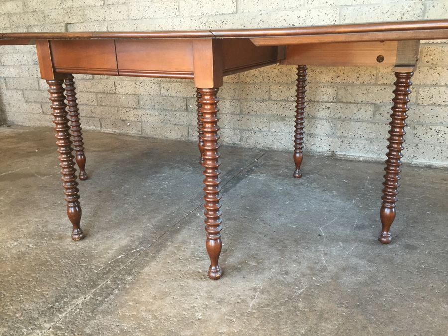 Vintage Pennsylvania House Drop Leaf Gate Leg Table With Beautifully Turned Legs And Two Leaves And Six Windsor Chairs [Photo 10]