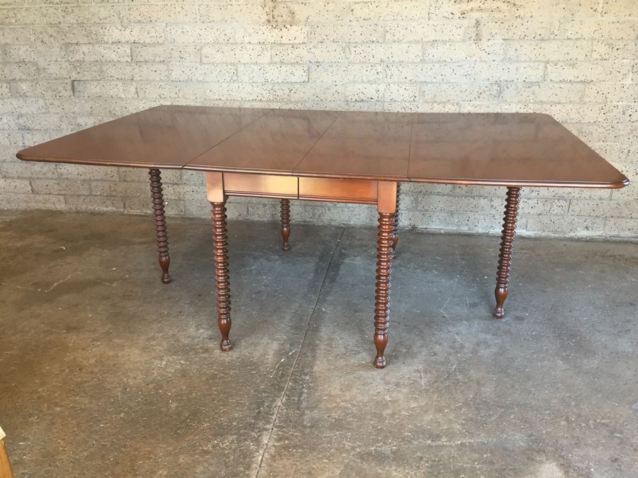 Vintage Pennsylvania House Drop Leaf Gate Leg Table With Beautifully Turned Legs And Two Leaves And Six Windsor Chairs [Photo 8]