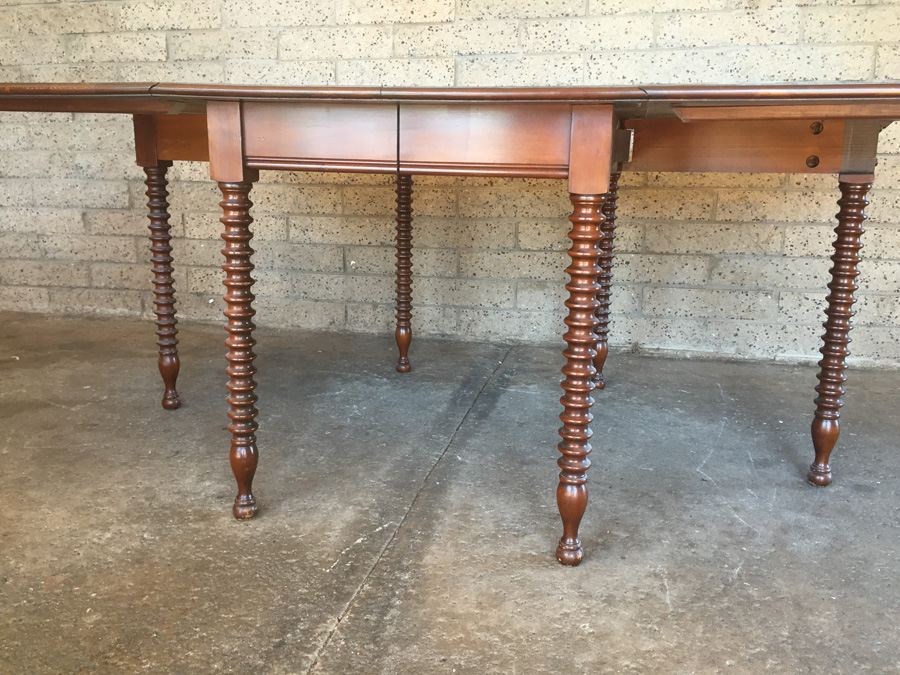 Vintage Pennsylvania House Drop Leaf Gate Leg Table With Beautifully Turned Legs And Two Leaves And Six Windsor Chairs [Photo 9]