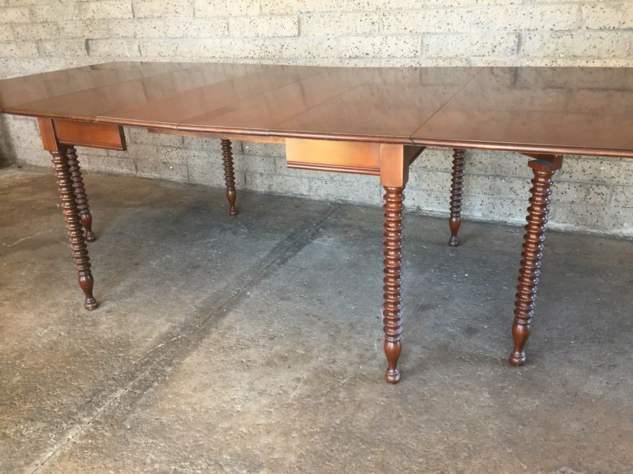 Vintage Pennsylvania House Drop Leaf Gate Leg Table With Beautifully Turned Legs And Two Leaves And Six Windsor Chairs [Photo 17]