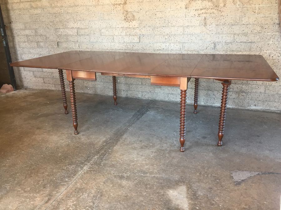 Vintage Pennsylvania House Drop Leaf Gate Leg Table With Beautifully Turned Legs And Two Leaves And Six Windsor Chairs [Photo 15]