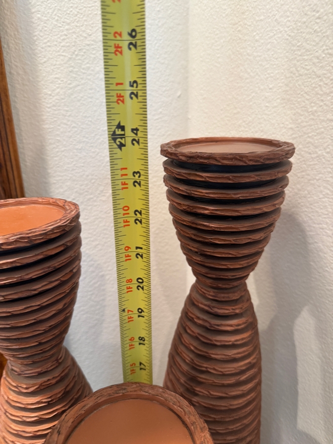 Zero One Design Set Of Three Textured Resin Stacked Disk Candle Towers 16'H - 24'H [Photo 4]