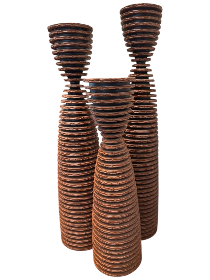 Zero One Design Set Of Three Textured Resin Stacked Disk Candle Towers 16'H - 24'H [Photo 2]