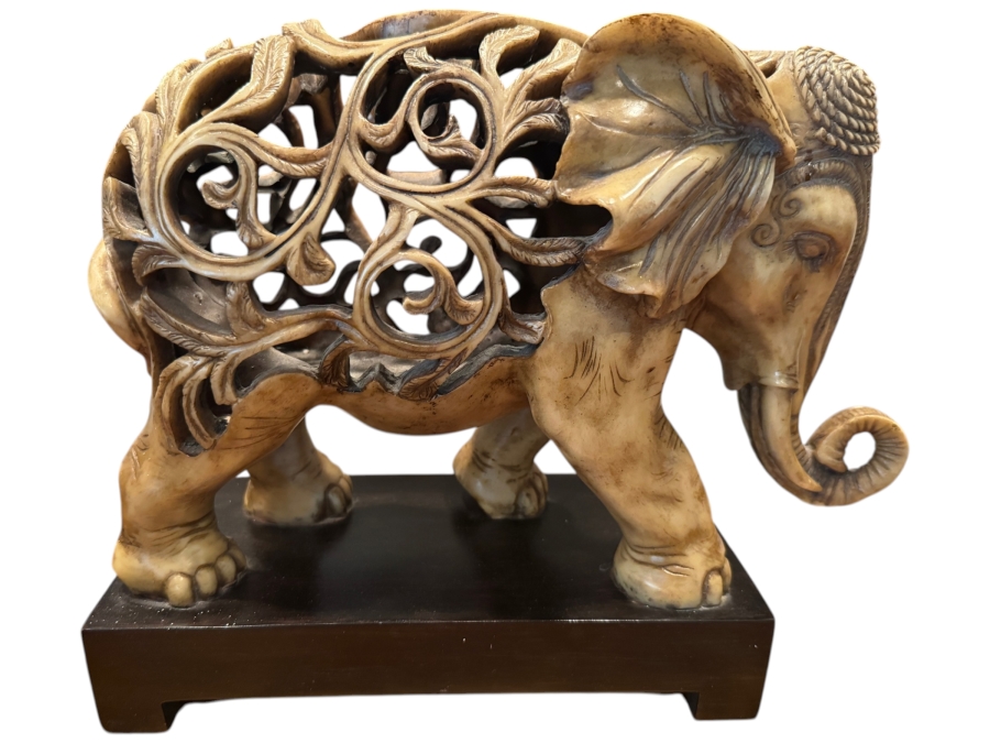 Openwork Decorative Elephant Resin Sculpture 11'H