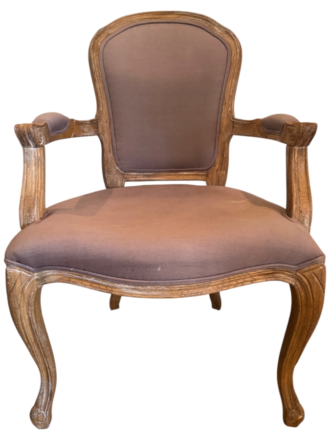 Vintage French Provincial Louis XV Style Armchair With Limed Wood Frame 25'W X 20'D X 38'H