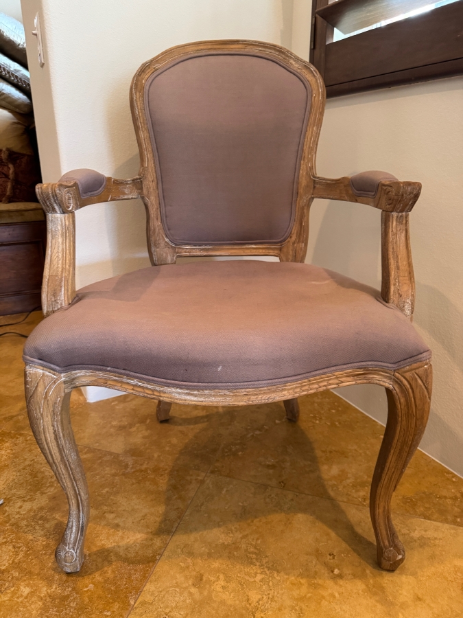 Vintage French Provincial Louis XV Style Armchair With Limed Wood Frame 25'W X 20'D X 38'H [Photo 2]