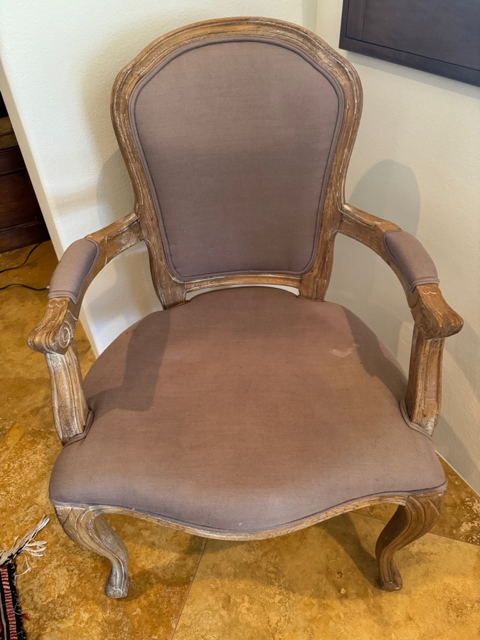 Vintage French Provincial Louis XV Style Armchair With Limed Wood Frame 25'W X 20'D X 38'H [Photo 3]