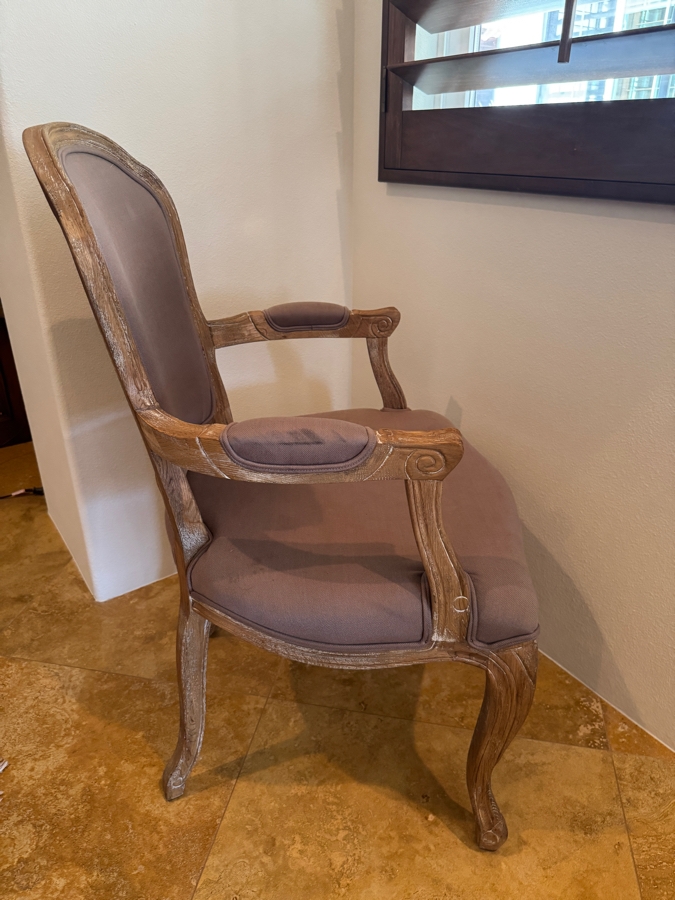Vintage French Provincial Louis XV Style Armchair With Limed Wood Frame 25'W X 20'D X 38'H [Photo 5]
