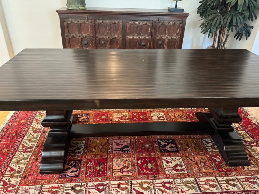 Pottery Barn 'Banks' Large Extending Trestle Dining Table With Double Pedestal Base In Alfresco Brown Finish 92' - 128'W X 42'D X 30'H Includes Extenders Retails $2,800 [Photo 3]