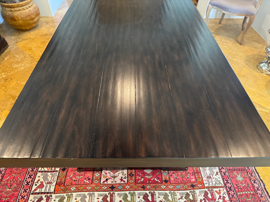 Pottery Barn 'Banks' Large Extending Trestle Dining Table With Double Pedestal Base In Alfresco Brown Finish 92' - 128'W X 42'D X 30'H Includes Extenders Retails $2,800 [Photo 5]