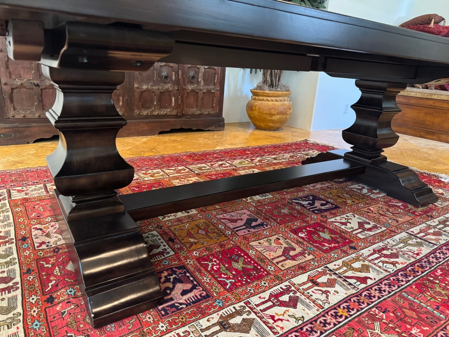 Pottery Barn 'Banks' Large Extending Trestle Dining Table With Double Pedestal Base In Alfresco Brown Finish 92' - 128'W X 42'D X 30'H Includes Extenders Retails $2,800 [Photo 4]