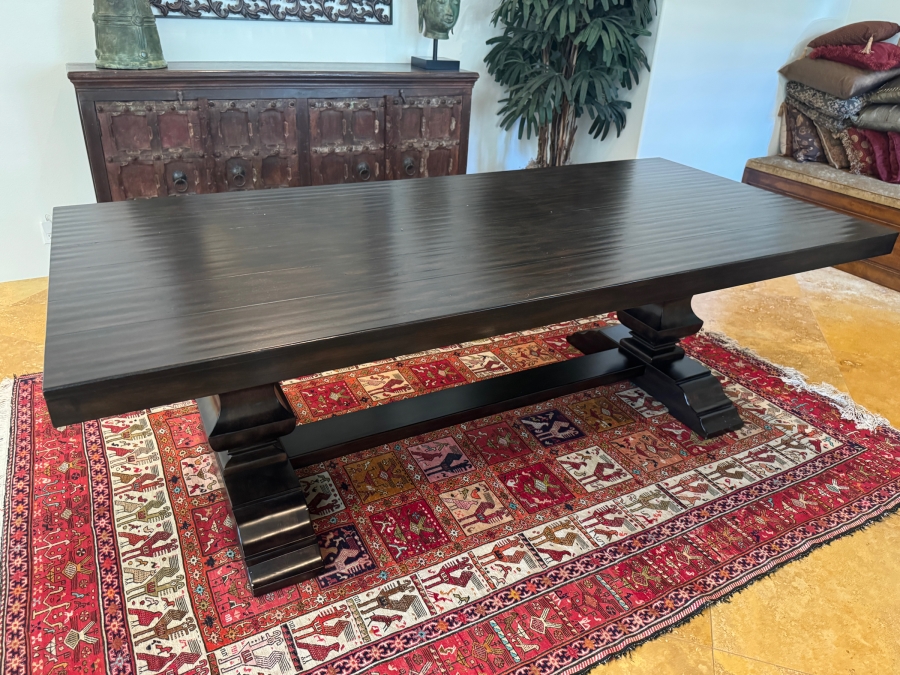 Pottery Barn 'Banks' Large Extending Trestle Dining Table With Double Pedestal Base In Alfresco Brown Finish 92' - 128'W X 42'D X 30'H Includes Extenders Retails $2,800