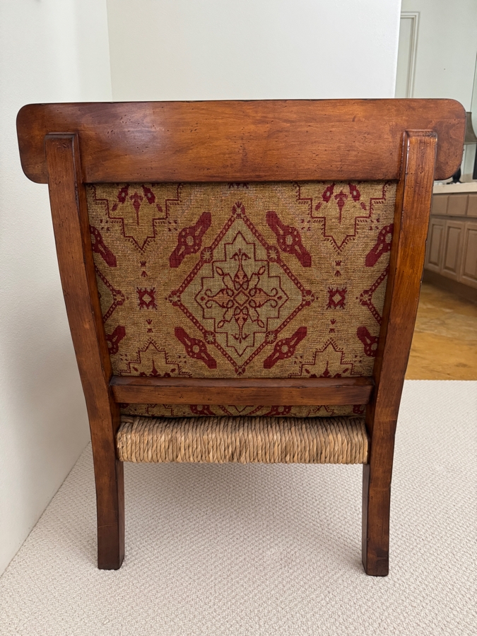 Vintage British Colonial Style Wooden Accent Chair With Woven Seagrass Base And Shell Carved Crest 27'W X 29'D X 37'H [Photo 6]