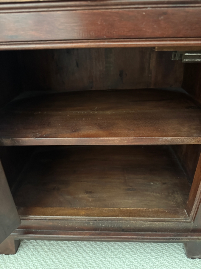 Pair Of Indian Carved Acacia Wooden Nightstands Bedside Tables With Single Drawer And Cabinet 24'W X 16'D X 30'H  [Photo 6]