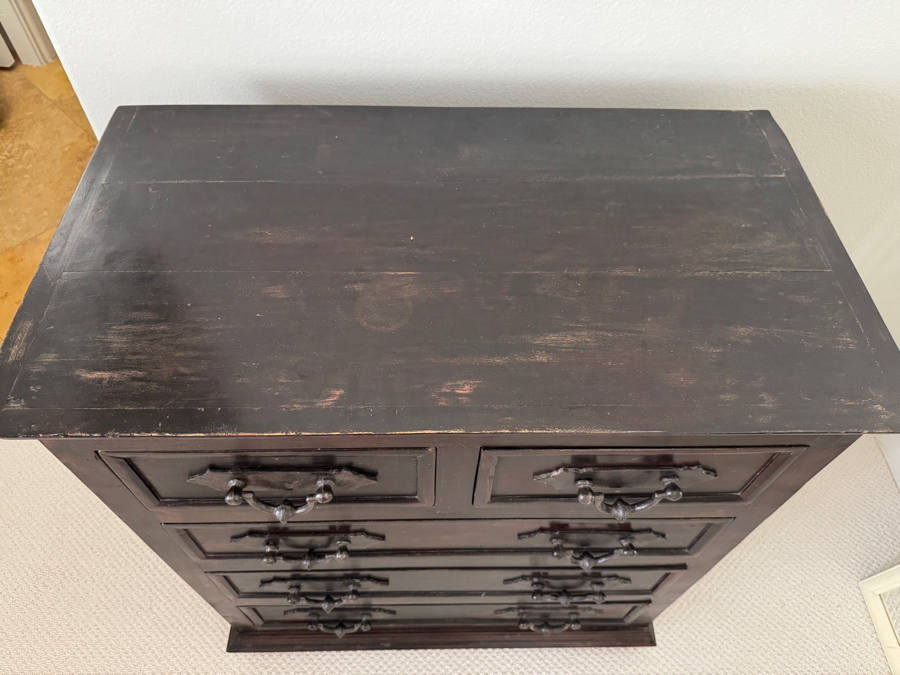 Vintage Solid Indian Mango Wood 5-Drawer Chest Of Drawers Dresser With Hand-Forged Iron Hardware 34'W X 19'D X 38'H [Photo 4]
