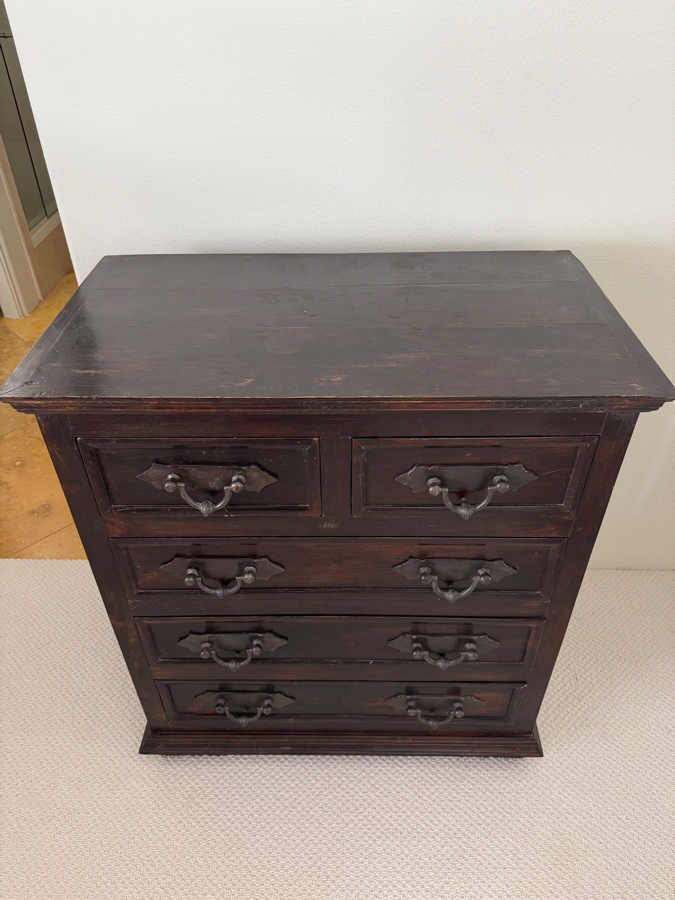 Vintage Solid Indian Mango Wood 5-Drawer Chest Of Drawers Dresser With Hand-Forged Iron Hardware 34'W X 19'D X 38'H [Photo 3]