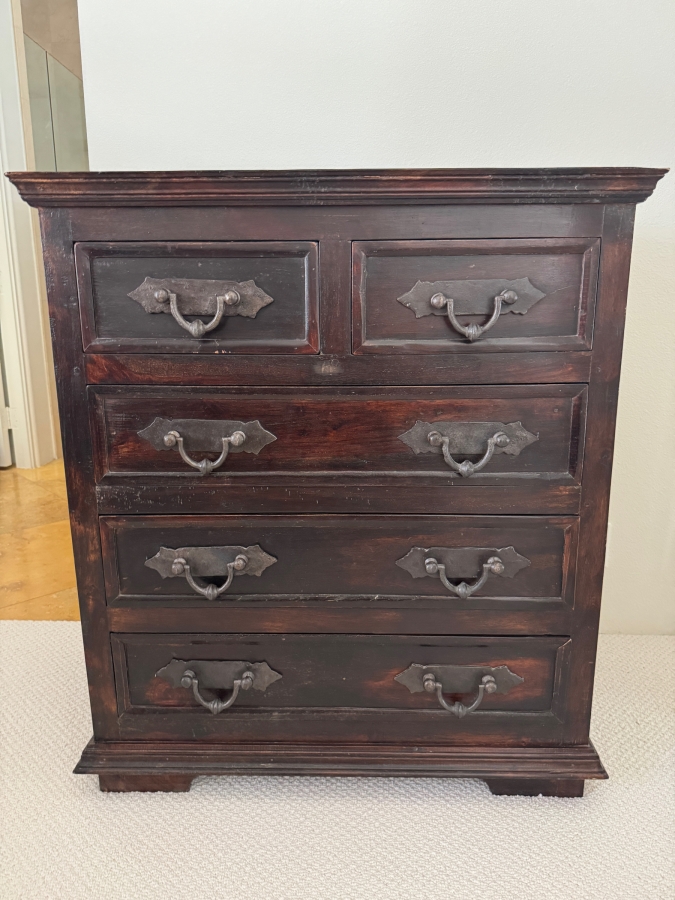 Vintage Solid Indian Mango Wood 5-Drawer Chest Of Drawers Dresser With Hand-Forged Iron Hardware 34'W X 19'D X 38'H [Photo 2]